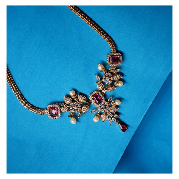 Elegant Kundan Necklace Set with Ruby Stones & Pearls - Image 2